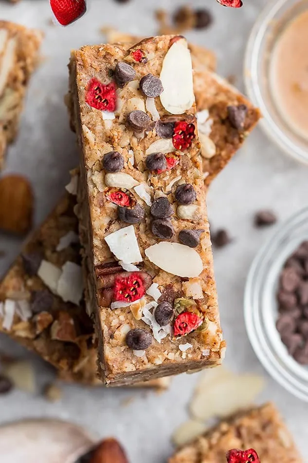 Protein granola bar with berries and chocolate chips